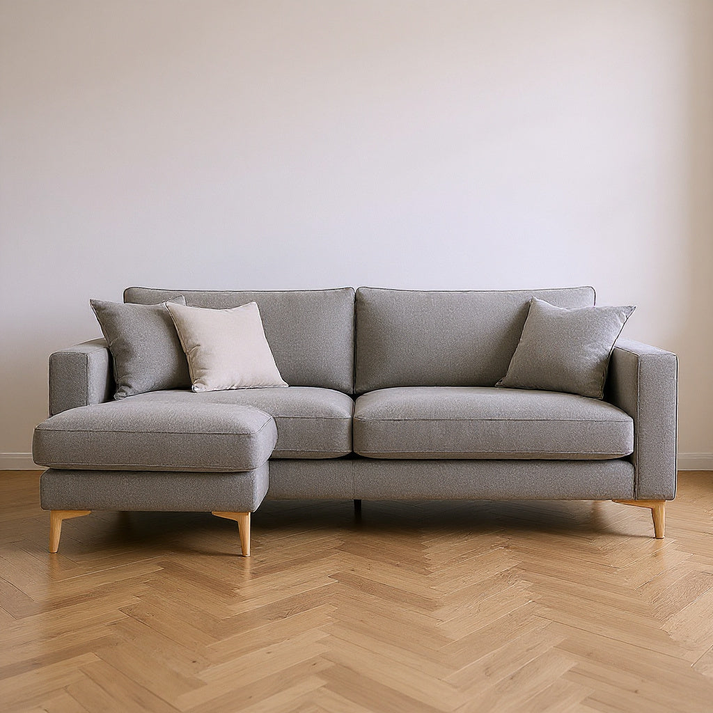Large Corner Sectional Sofa with Ottoman, Soft Fabric Upholstery, Charcoal Gray - Thumb 4